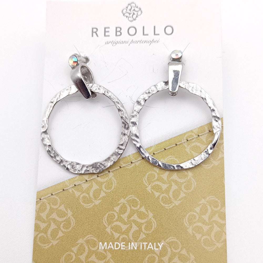 Orecchini Cerchio Argento Martellato con Cristallo Swarovski