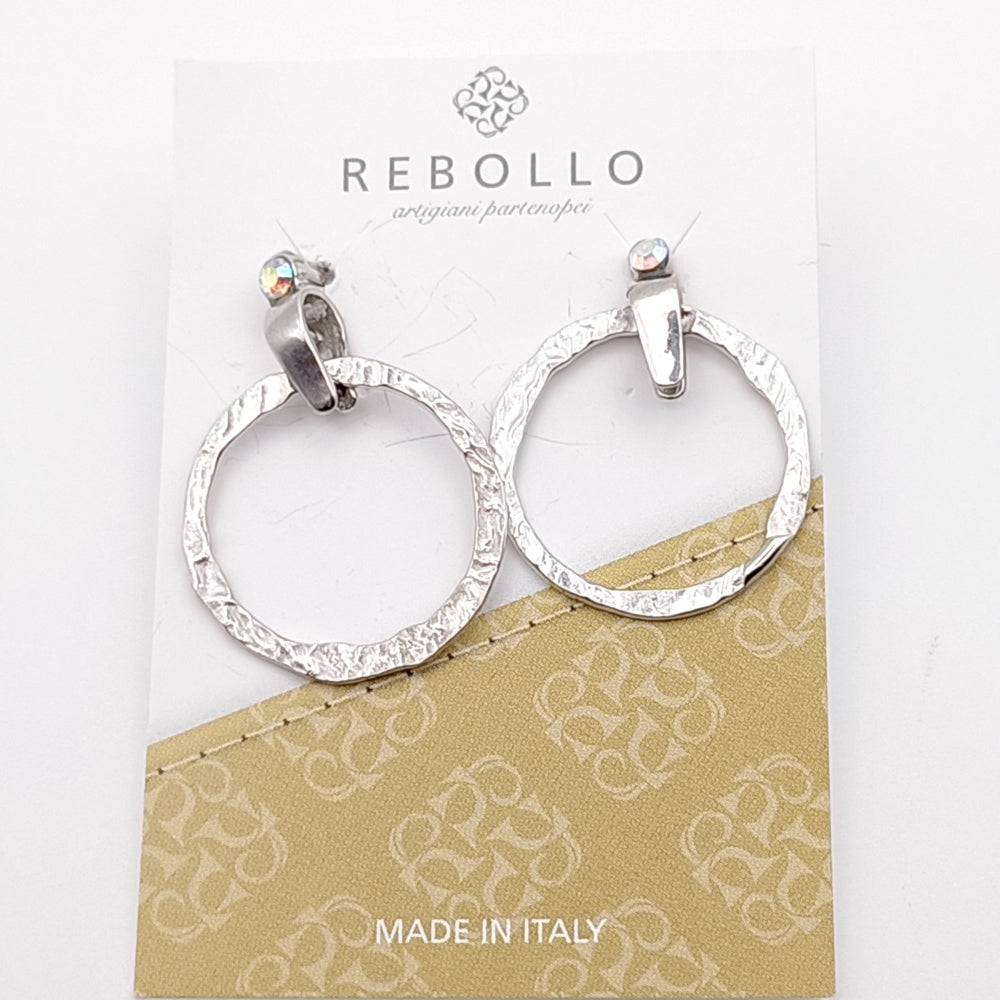 Orecchini Cerchio Argento Martellato con Cristallo Swarovski