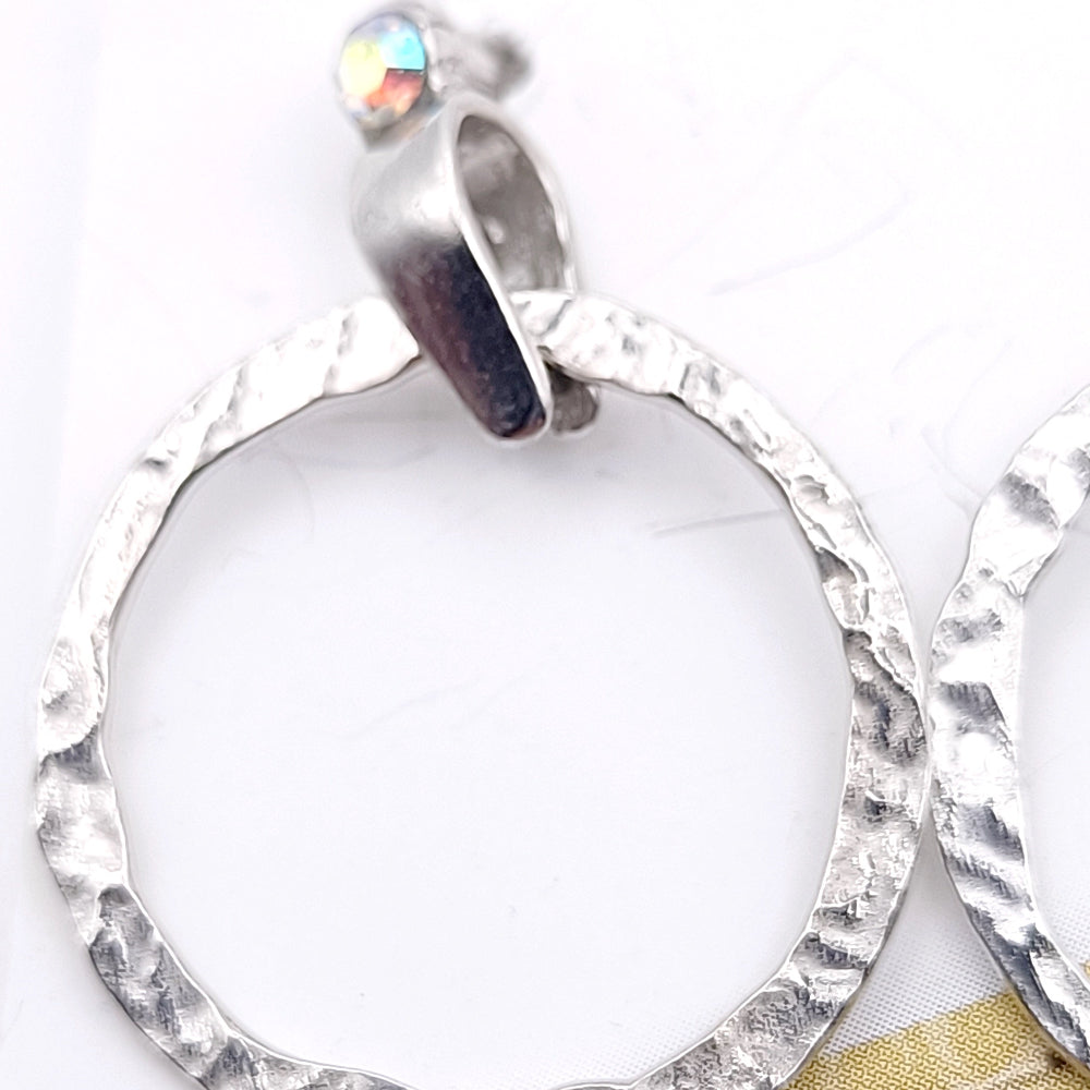 Orecchini Cerchio Argento Martellato con Cristallo Swarovski