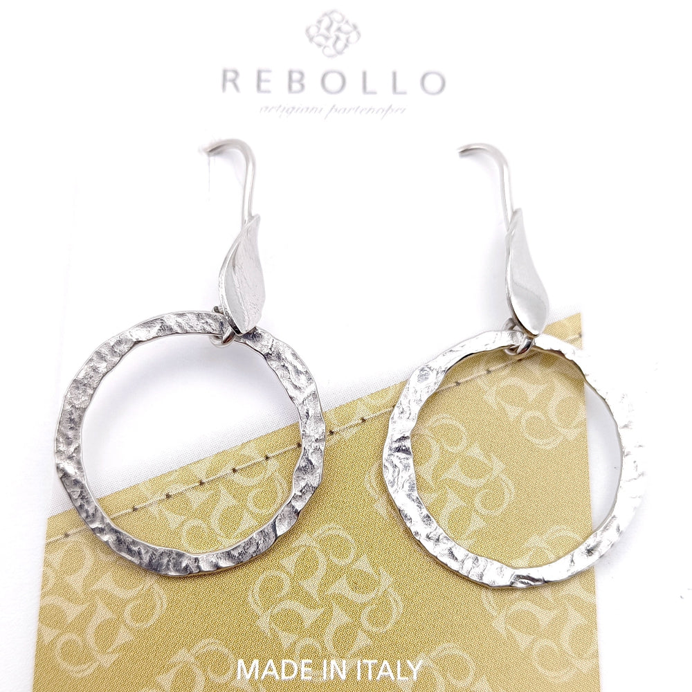 Orecchini Pendenti Argento 925 Cerchi Martellati - Design Artigianale Made in Italy