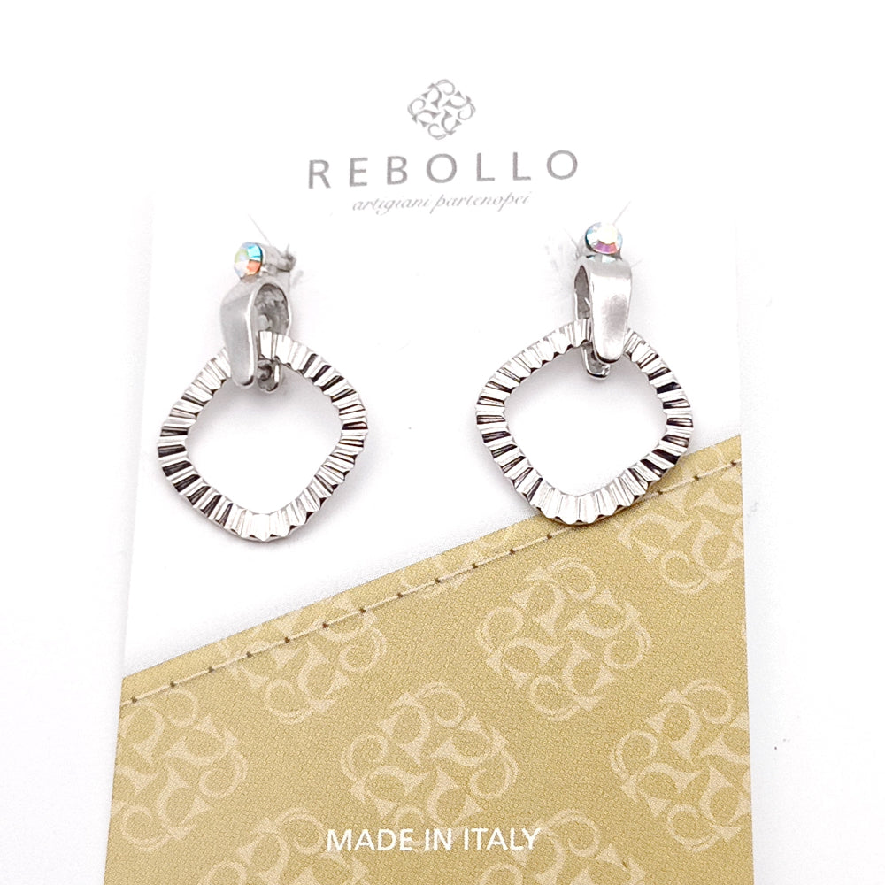 Orecchini Pendenti Argento 925 con Cerchi Martellati e Cristallo Swarovski Elements - Design Artigianale Made in Italy