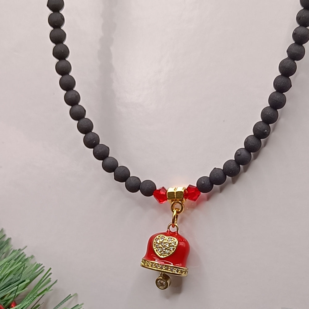 Set Collana, Bracciale e Orecchini in Perle di Lava e Campanella Rossa – Made in Italy