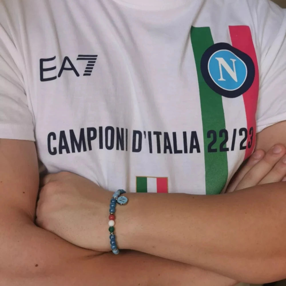 Bracciale Forza Napoli con perline azzurre e perline tricolore - ungioielloperte