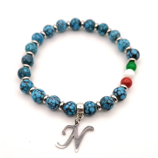 Bracciale Napoli Campione perle azzurre perline tricolore cingolo N by ungioielloperte 