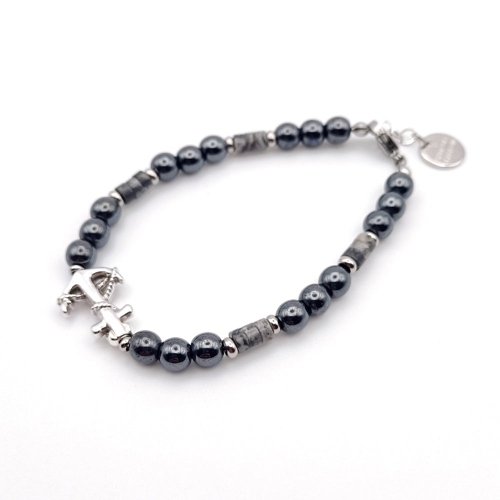 Bracciale Unisex Ematite_Diaspro Paesina e Ancora Argentata by ungioielloperte