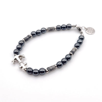 Bracciale Unisex Ematite_Diaspro Paesina e Ancora Argentata by ungioielloperte