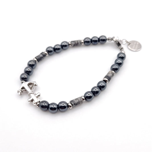 Bracciale Unisex Ematite_Diaspro Paesina e Ancora Argentata by ungioielloperte