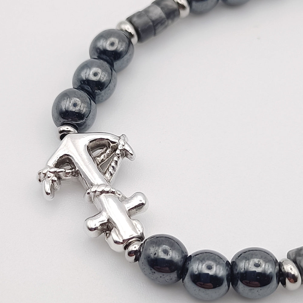 Bracciale Unisex Ematite_Diaspro Paesina e Ancora Argentata made in italy