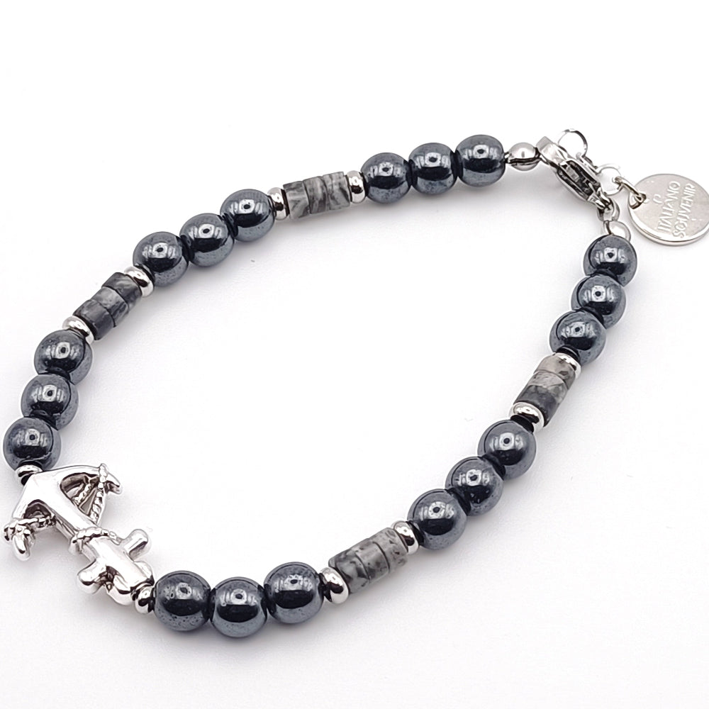 Bracciale Unisex Ematite_Diaspro Paesina e Ancora Argentata ungioielloperte.com