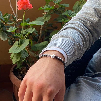 Bracciale Unisex Ematite_Diaspro Paesina e Ancora Argentata indossato made in italy