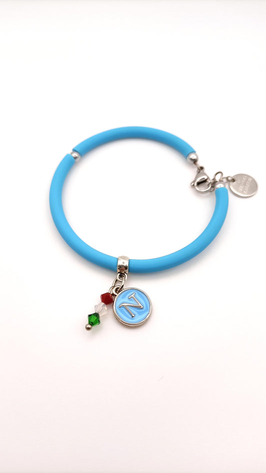 Collezione Azzurra Bracciale Artigianale con Ciondolo Azzurro in Caucciù