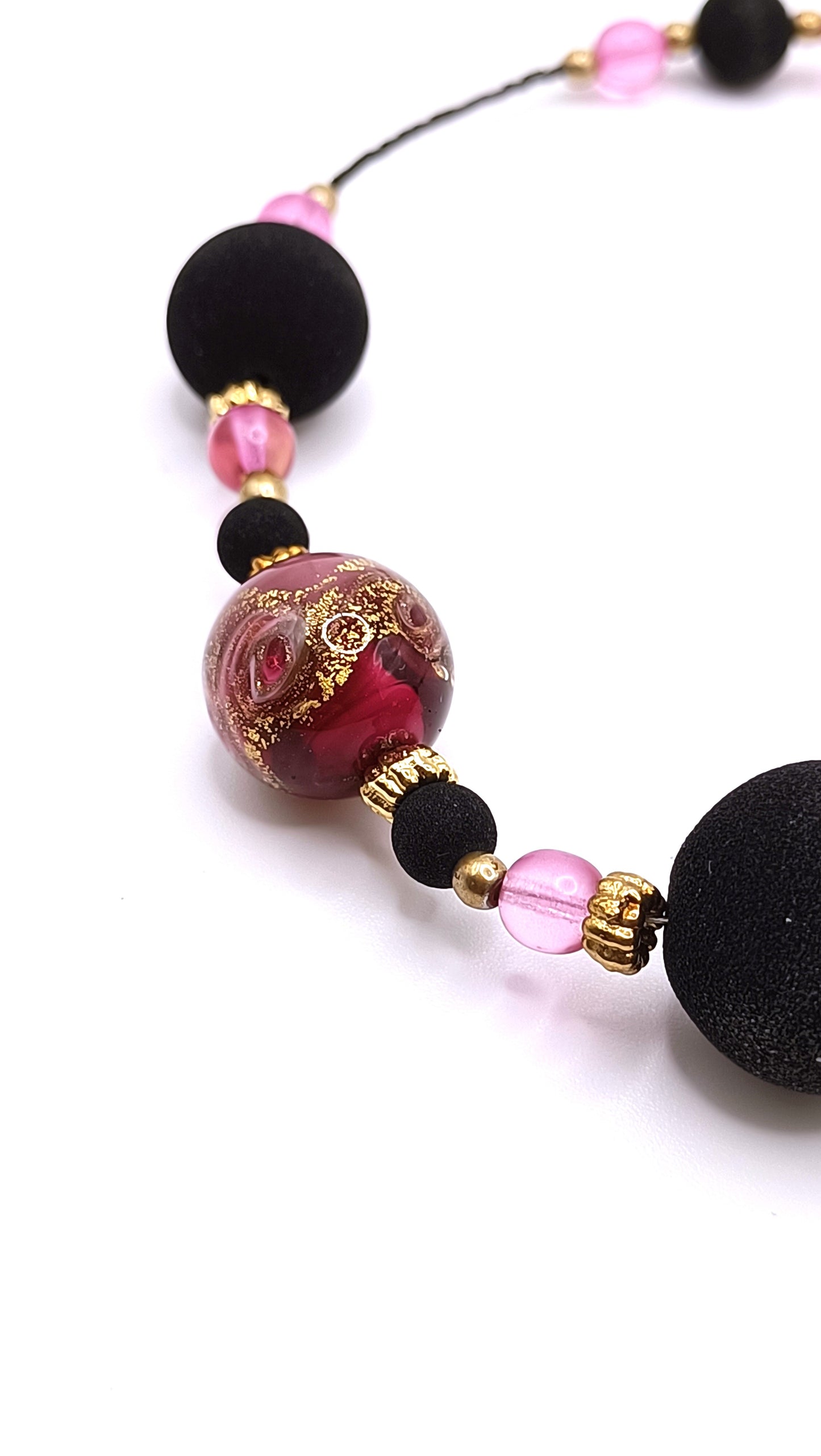 Collana Donna in vetro di Murano e Lava sintetizzata Rosa- 0834