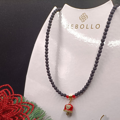 Set Collana, Bracciale e Orecchini in Perle di Lava e Campanella Rossa by ungioielloperte