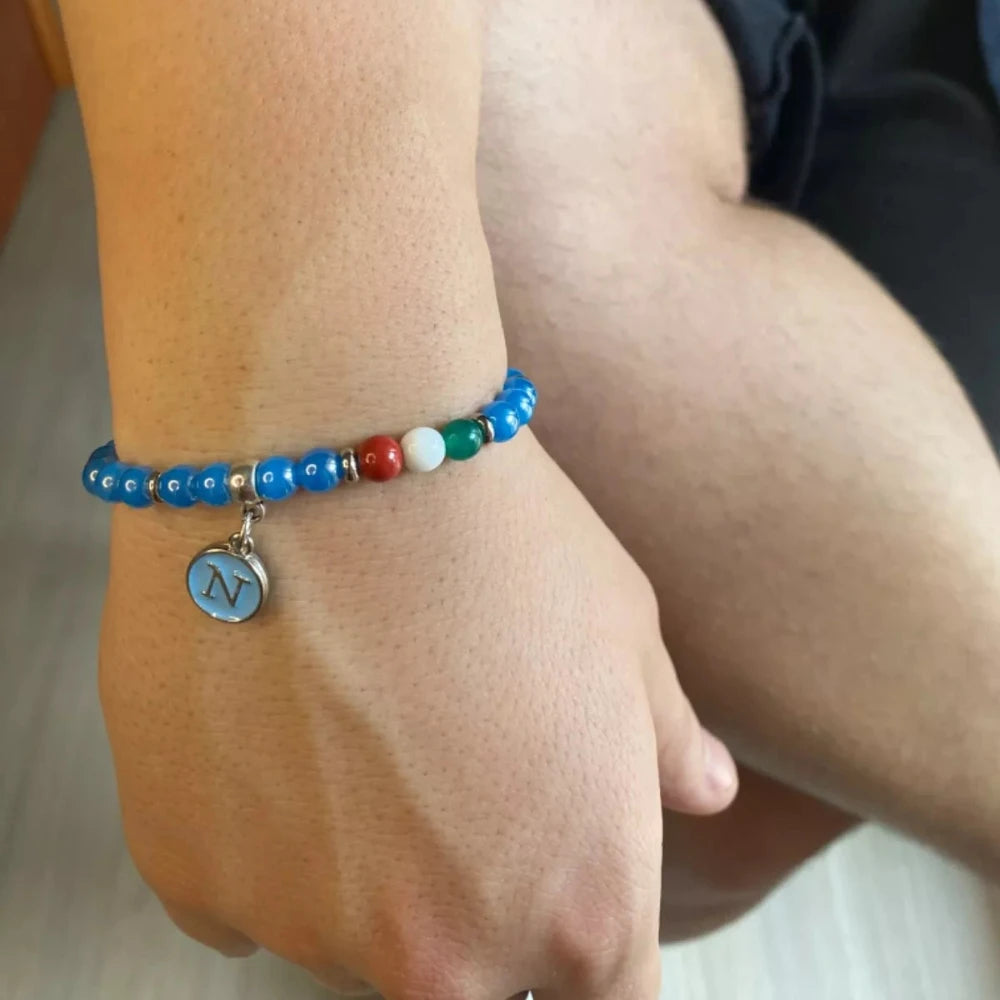 Bracciale Forza Napoli con perline azzurre e tricolore - ungioielloperte