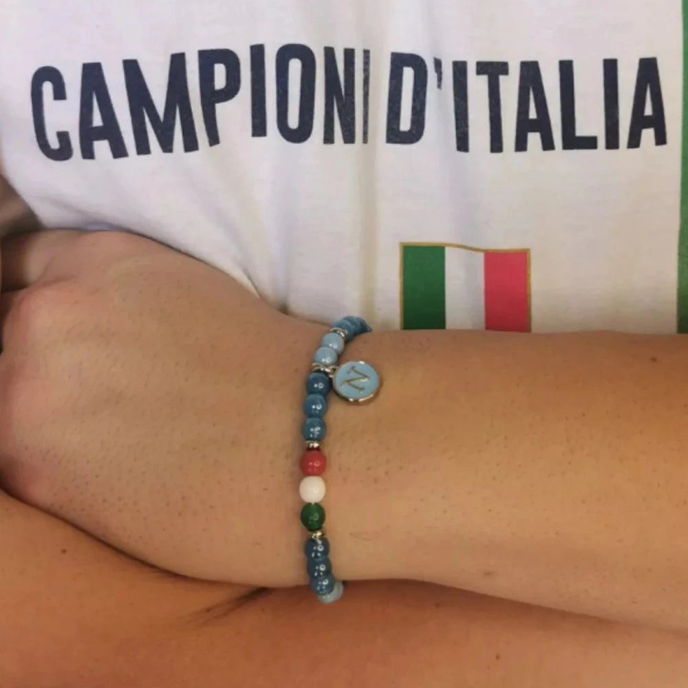 Bracciale Forza Napoli con perline azzurre e tricolore Campione d'Italia - ungioielloperte