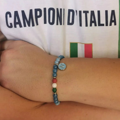 Bracciale Forza Napoli con perline azzurre e tricolore Campione d'Italia - ungioielloperte