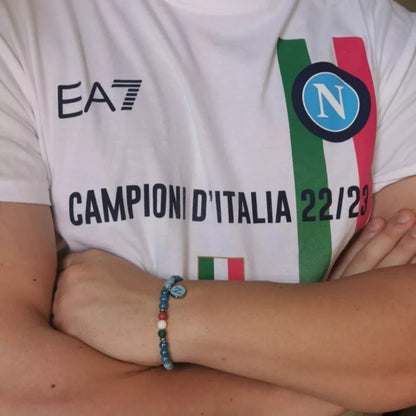 Bracciale Forza Napoli con perline azzurre e perline tricolore - ungioielloperte