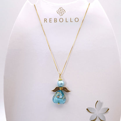 Collana con angelo celeste in vetro di Murano Rebollo, in vendita su ungioielloperte