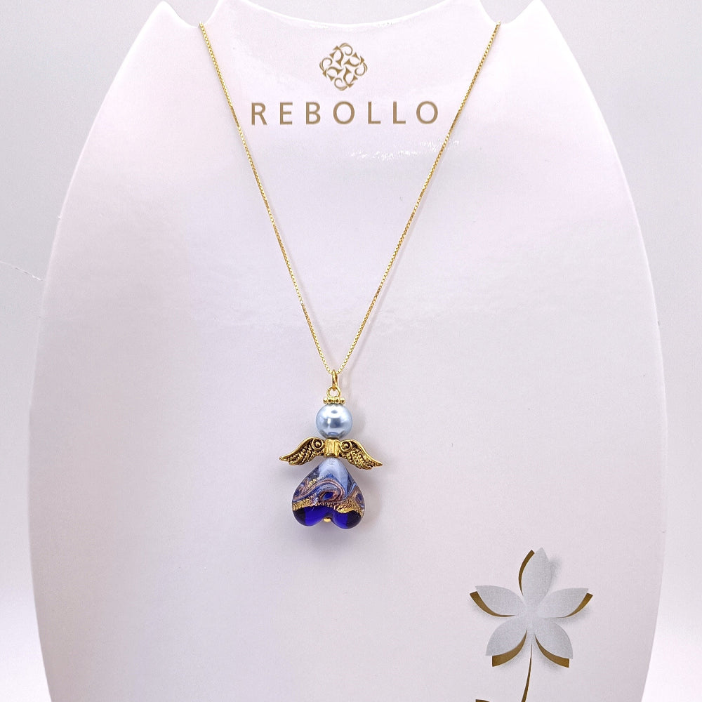 Collana con angelo in vetro di Murano blu Rebollo, in vendita su ungioielloperte