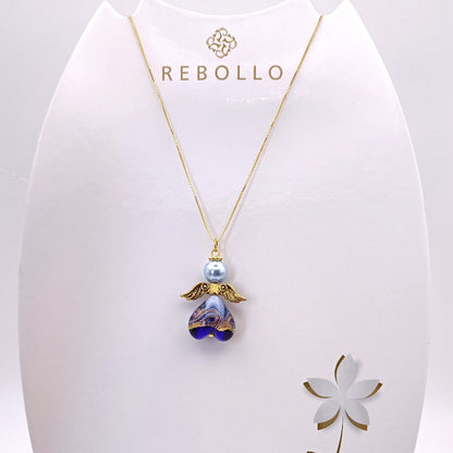 Collana con angelo in vetro di Murano blu Rebollo, in vendita su ungioielloperte