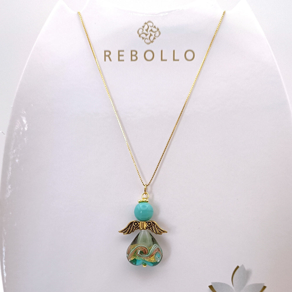 Collana con angelo in vetro di Murano verde Rebollo, in vendita su ungioielloperte