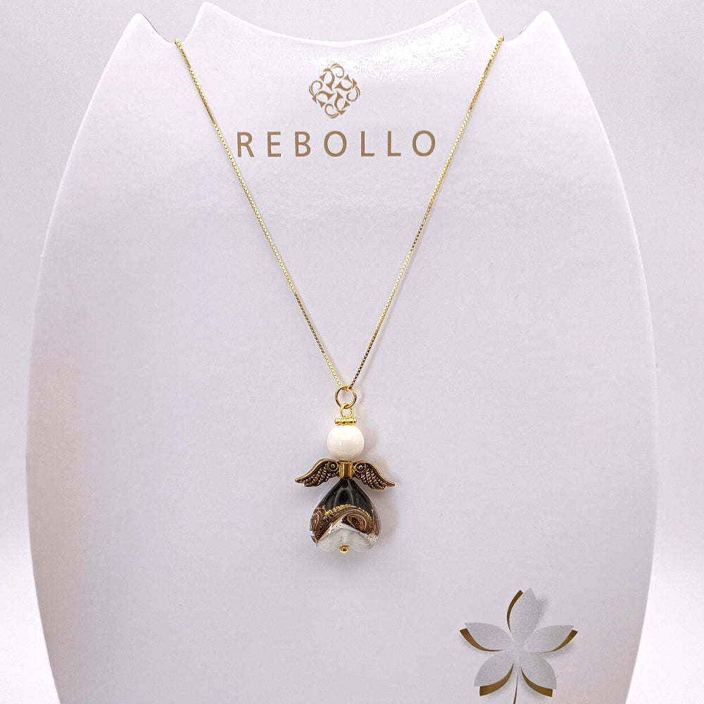 Collana con angelo in vetro di Murano nero Rebollo, in vendita su ungioielloperte