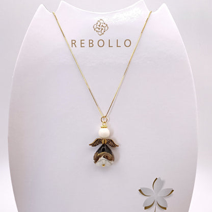 Collana con angelo in vetro di Murano nero Rebollo, in vendita su ungioielloperte