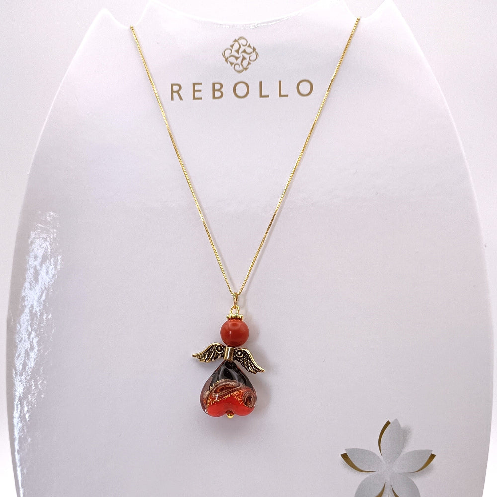 Collana con angelo rosso in vetro di Murano Rebollo, in vendita su ungioielloperte