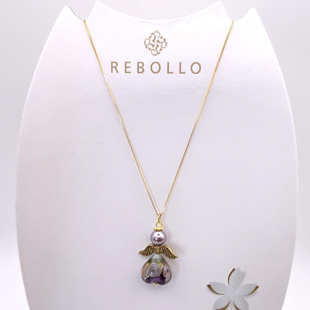 ollana con angelo in vetro di Murano viola Rebollo, in vendita su ungioielloperte