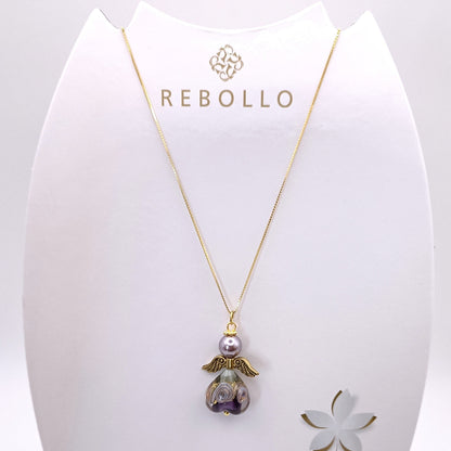 ollana con angelo in vetro di Murano viola Rebollo, in vendita su ungioielloperte