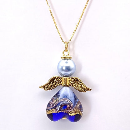 Collana natalizia con ciondolo a forma di angelo in Murano blu - ungioielloperte