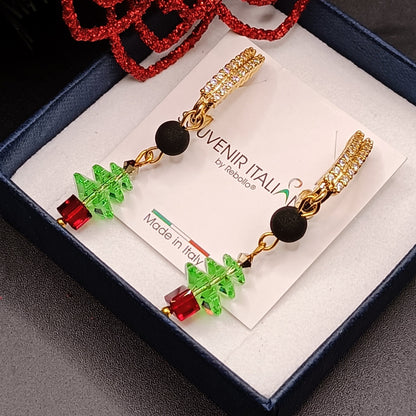 Orecchini pendenti natalizi con albero di Natale - ungioielloperte
