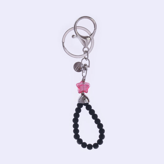 Portachiavi stella vetro Murano rosa e pietra lavica - accessorio artigianale italiano