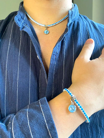 Collezione Azzurra Bracciale Artigianale con Ciondolo Azzurro NAPOLI Italy